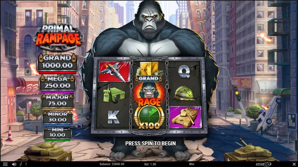 Tampilan visual slot Primal Rampage dengan latar belakang hutan dan kera raksasa